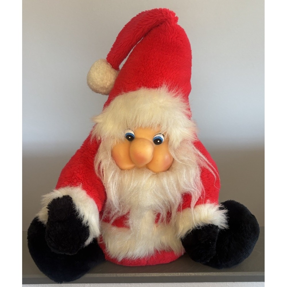 Vintage Rubber Face Santa Claus Stuffed Plush Christmas Animal Toy 1985